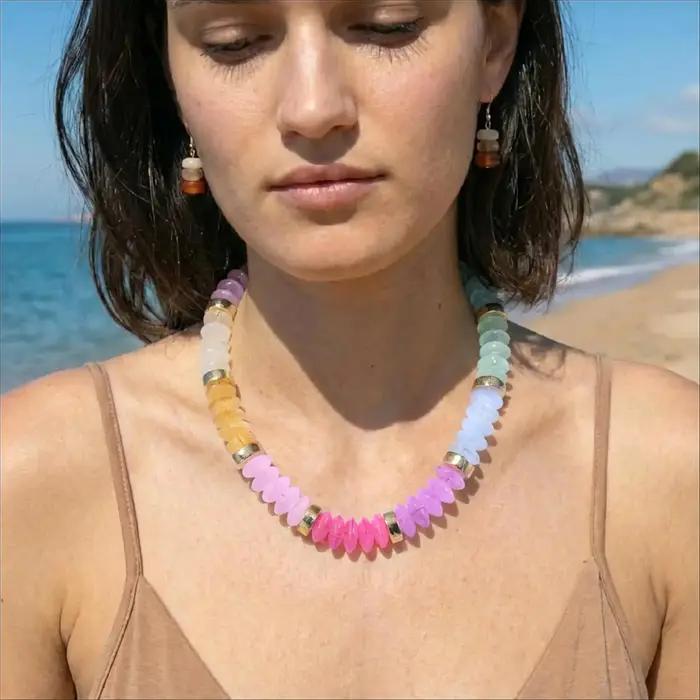 Collier ras du cou épais perlé pour femme en or 18 carats