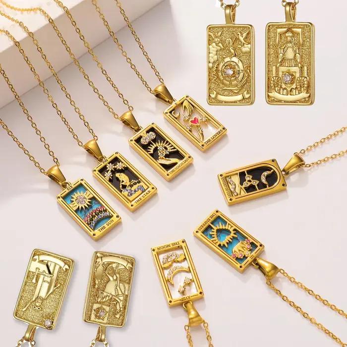 Collier Tarot avec pendentif étoile en zircone cubique plaqué or acier inoxydable pour homme et femme occasions spéciales