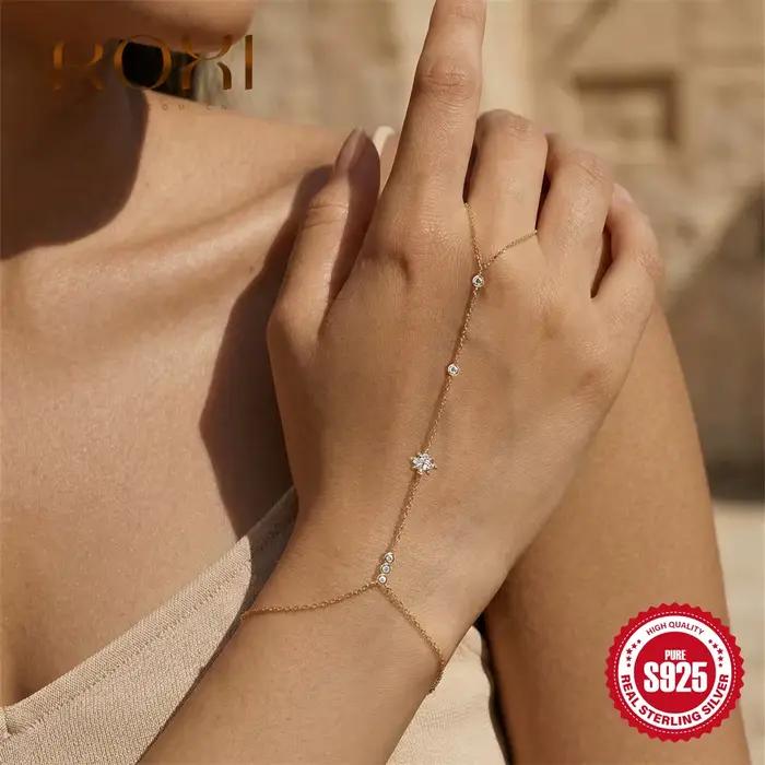 Bracelets ROXI en Argent 925 pour Femme, Bijoux Chaîne de Doigt, Style Personnalisé, Superposition, Diversification, Zircon