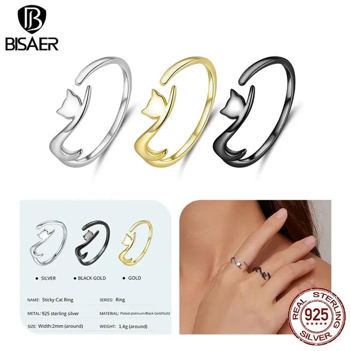 BISAER 100% 925 argent Sterling mignon teckel anneau pour les femmes 14K plaqué or Pet bande réglable fête bijoux de mode 4 couleurs