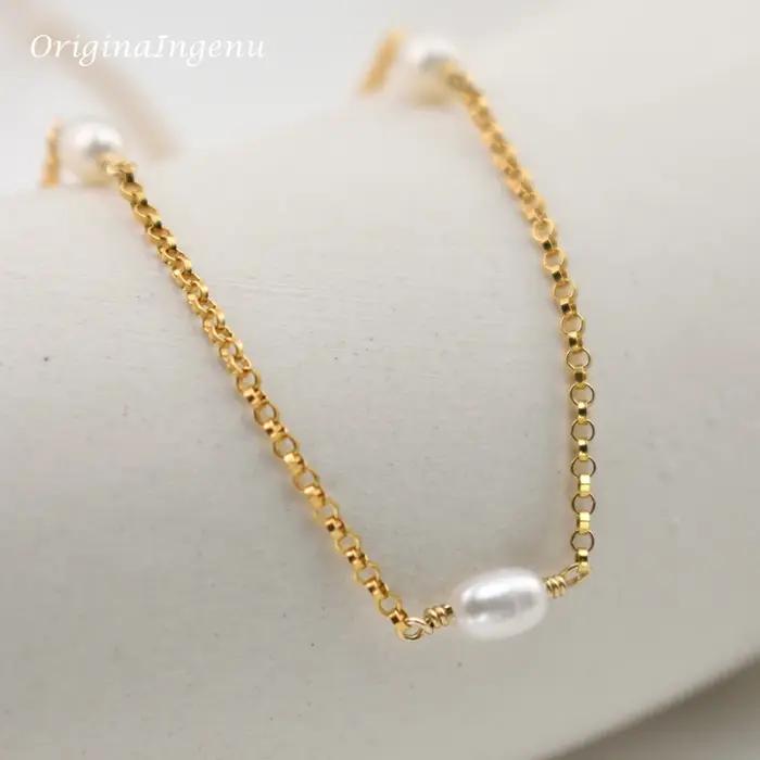 Collier de perles naturelles ras du cou en or véritable 14K rempli d'or pendentifs faits à la main