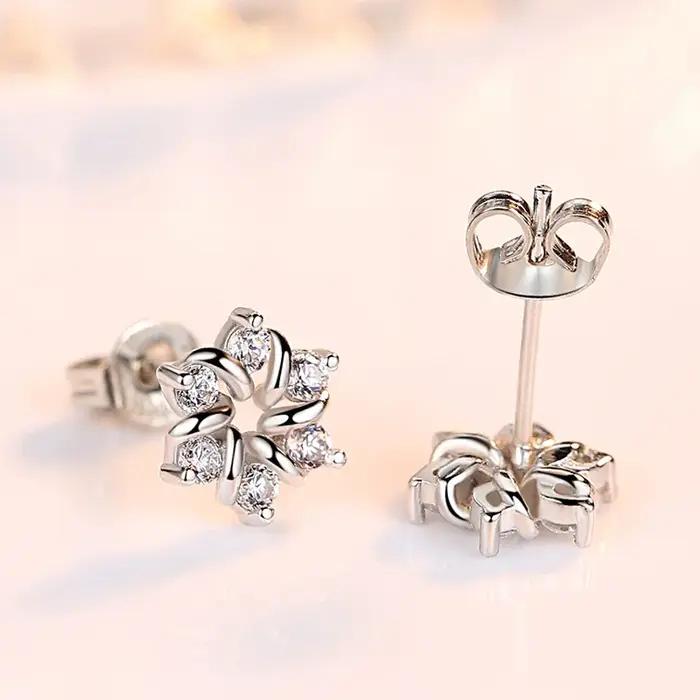 Boucles d'oreilles en argent sterling 925 véritable avec zircon cubique, clous d'oreilles en argent pour femmes, bijoux en argent sterling