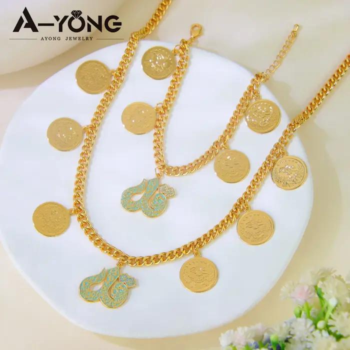 Bracelet Italien et Collier Cubain Plaqués en Or 24 Carats pour Femme Occasions Spéciales Bijoux de Fête Punk de Luxe