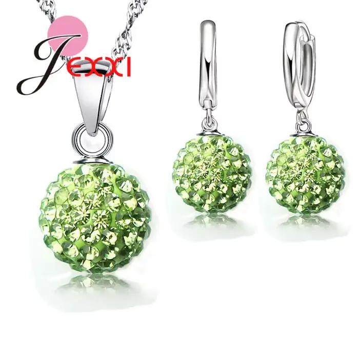 Ensemble de bijoux en argent regardé 925 pour femme, cristal autrichien, boule de Chang pavée, boucle d'oreille arrière à levier, collier pendentif, meilleur, chaud, nouveau