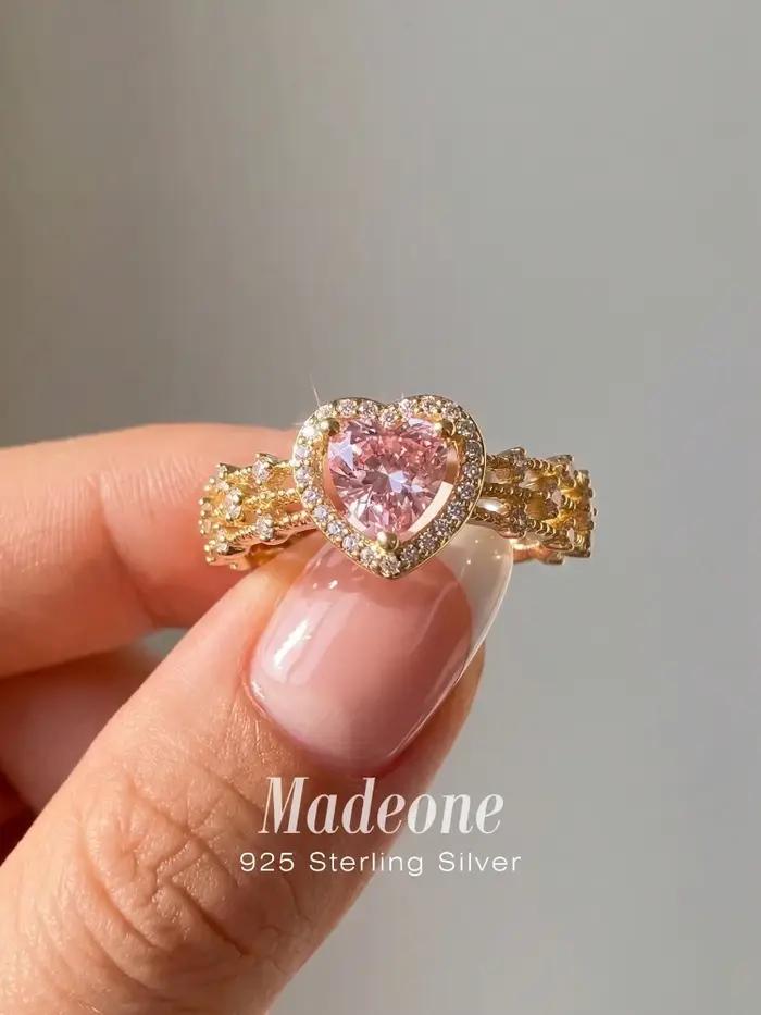 Bague en argent sterling 925 sertie de zircon en forme de cœur pour femmes mariage fiançailles alliance romantique et élégante