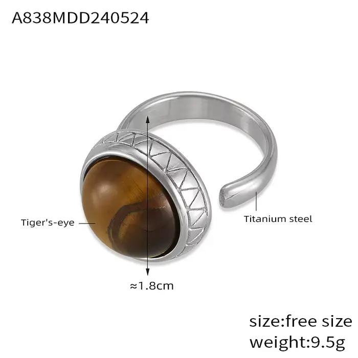 Bague Vintage Turquoise Naturelle pour Femme, Acier Inoxydable Plaqué Or, Bague Ronde Ouverte Femme,
