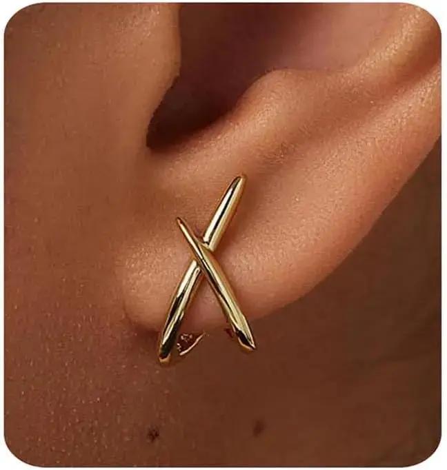 Boucles d'oreilles en or pour femmes à la mode, plaqué or 14 carats, délicat, simple, minimaliste, h