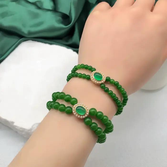 Bracelet en cristal de style oriental pour femmes, perles rondes dorées et motifs géométriques, bijou de bureau et de soirée pour femmes