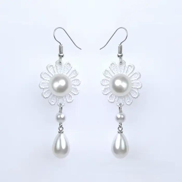 Collier de perles blanches, ras du cou en dentelle de mariée à la mode, collier de mariée, boucles d