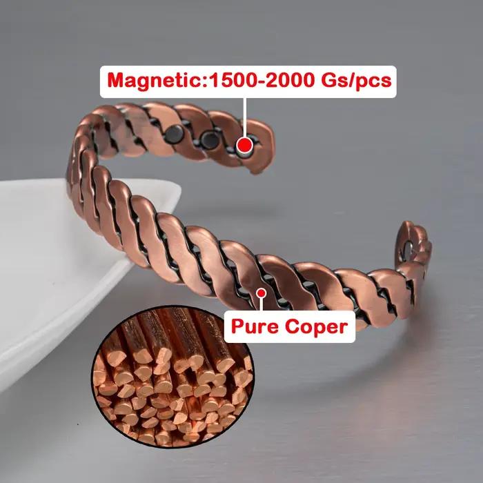 Bracelets Vinterly en cuivre pur, torsadés, faits à la main, tressés, 12 mm, ajustables, énergie et santé, bijoux magnétiques, manchette redimensionnable