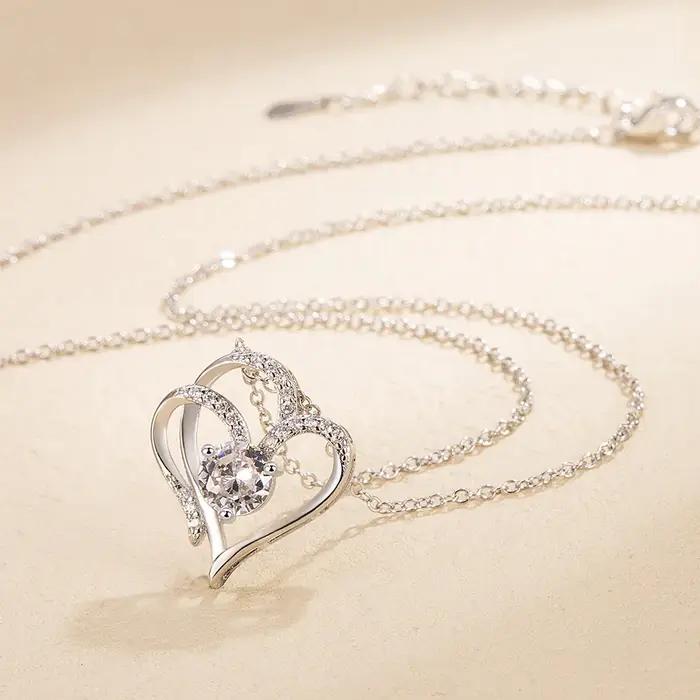 Collier en argent 925 scintillant pour femme et homme, bijoux fins pour mariage, fiançailles, fête, cadeau de Saint-Valentin