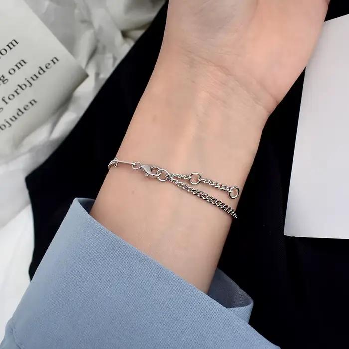 Bracelet femme en argent sterling 925 rétro minimaliste chaîne et maillons pour usage quotidien