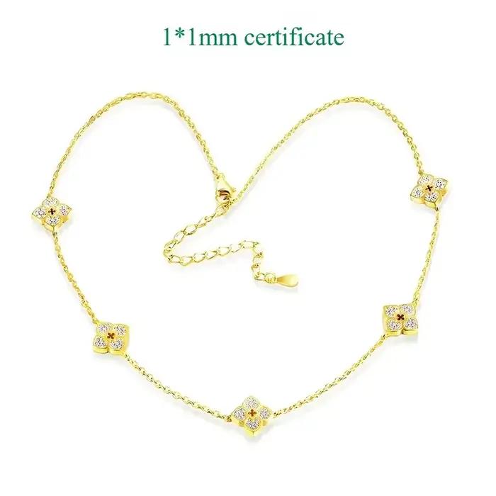 Collier ras du cou en argent sterling 925 serti de Moissanite fleur pour femmes occasions spéciales anniversaire Saint Valentin Fête des Mères