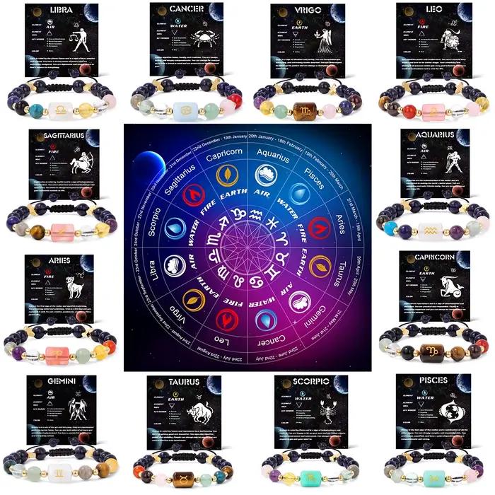 Bracelet verseau mélange pierre naturelle quartz perles de cristal 12 signes du zodiaque Constellation Bracelets tressés pour femmes hommes bijoux
