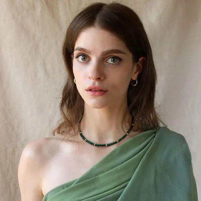 Collier ras du cou bohème en malachite pour femmes et filles