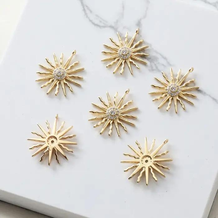 Pendentif de soleil plaqué or 14k, 2 pièces, boucles d'oreilles en Zircon, accessoires en laiton fai