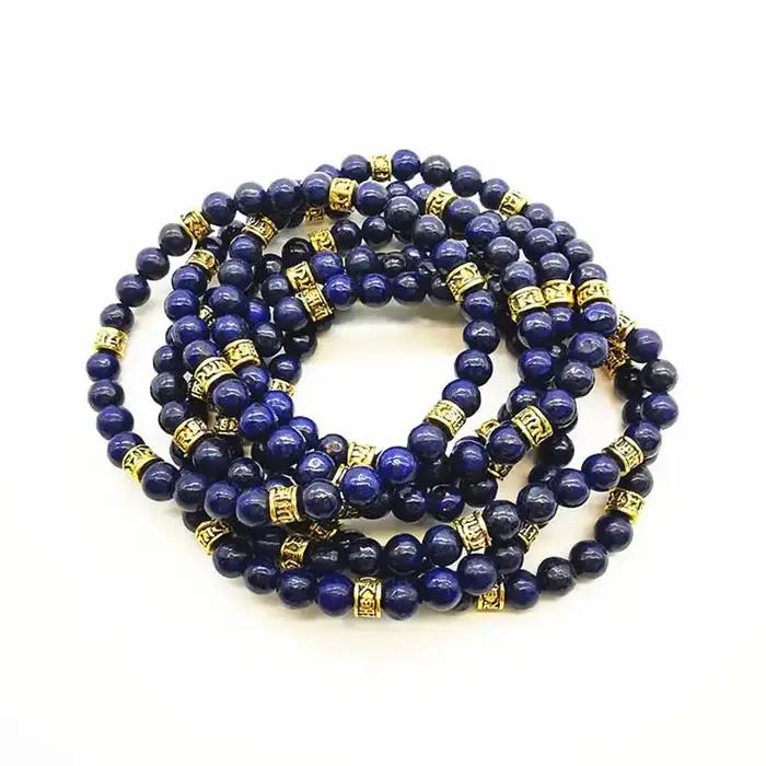 Bracelets à perles rondes en lapis-lazuli de 6 mm avec entretoises en laiton doré BB-165