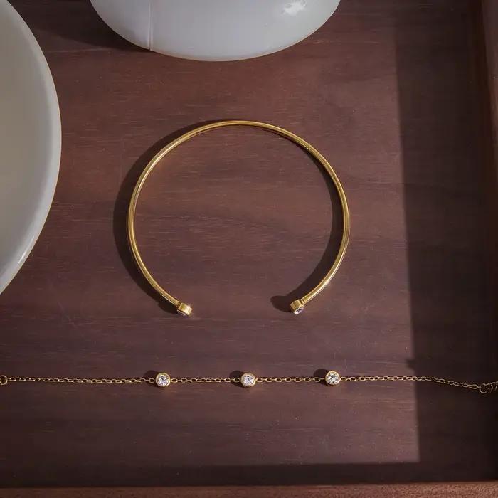 Ensemble deux bracelets de manchette en acier inoxydable 304 plaqué or jaune clair pour femme