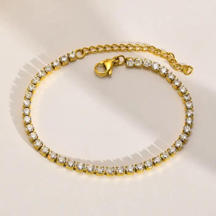 Bracelet de tennis en acier inoxydable plaqué or