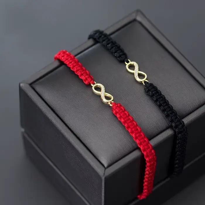 Bracelet Infini en Argent Sterling 925 avec Chaîne Rouge Réglable pour Femmes Occasions Spéciales et Cadeaux Symboliques