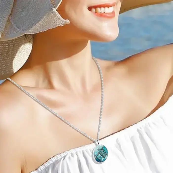 Collier Animal marin tortue de mer étoile de mer dauphin hippocampe conque requin longue chaîne dôme en verre pendentif été plage mode