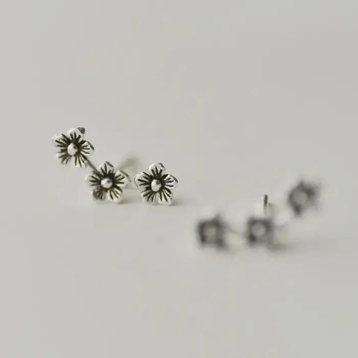 Boucles d'oreilles rétro fleur en argent regardé 925 pour femmes, bijoux tendance, cadeau pour filles, nouveau