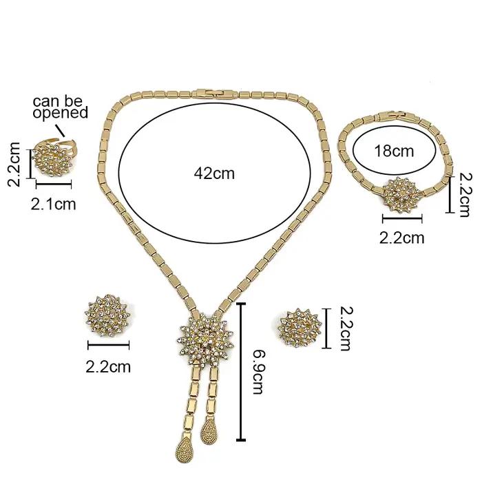 Ensemble de bijoux de luxe plaqué or avec strass brillants pour femmes, collier, boucle d'oreille, Bracelet, bague, bijoux en zircone, cadeaux de fête de mariage