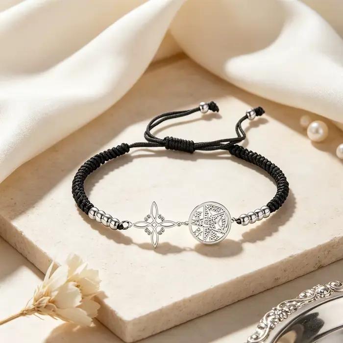 Bracelet Double Protection noeud de sorcière pentagramme tétragrammaton bijoux en acier inoxydable