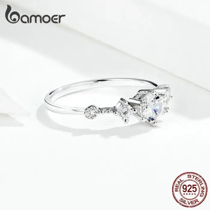 Bamoer-Bague de fiançailles en argent massif pour femme