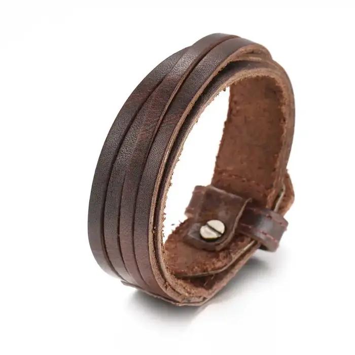 2025 tendance bijoux Vintage tissé à la main multicouche en cuir Bracelet manchette large