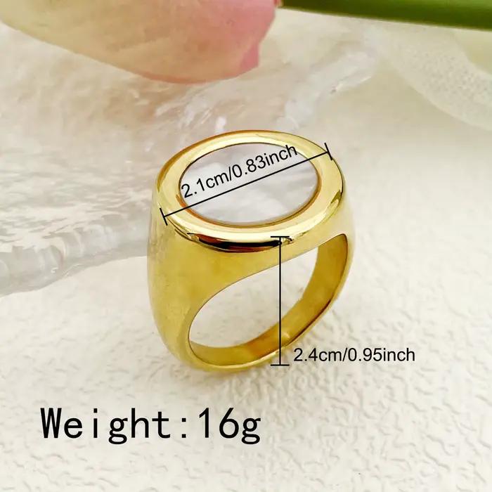 Bague signet en acier inoxydable plaqué or 18 carats avec nacre blanche pour femmes, design moderne, idéal pour le quotidien et les occasions spéciales