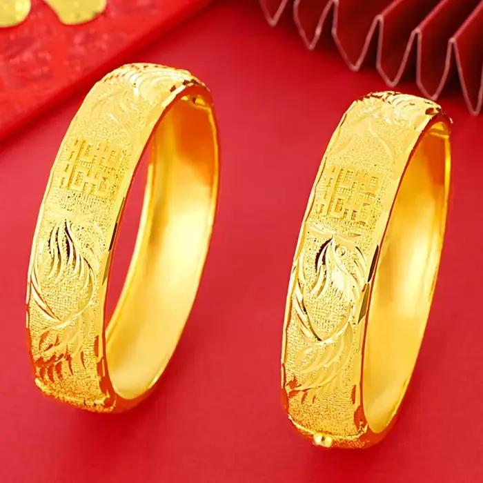 Bracelet ouvert en or jaune 14 carats pour patients, document classique, bracelet, fête de Léon, mariage, fiançailles, bijoux cadeaux