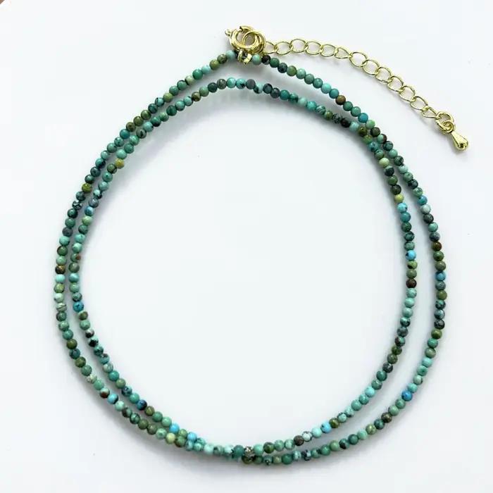 Collier Turquoise naturel pour femmes, 2mm, fait à la main, léger, de luxe, à la mode, chaîne en os