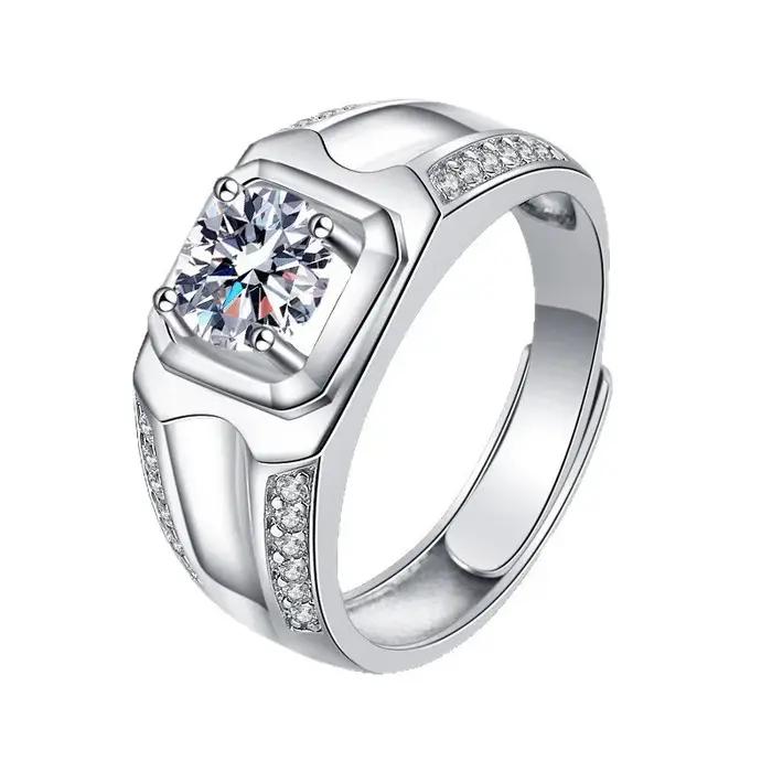 Bague audacieuse en argent sterling S925 pour homme, bijoux en moissanite D VVS1 exquis, cadeau parfait