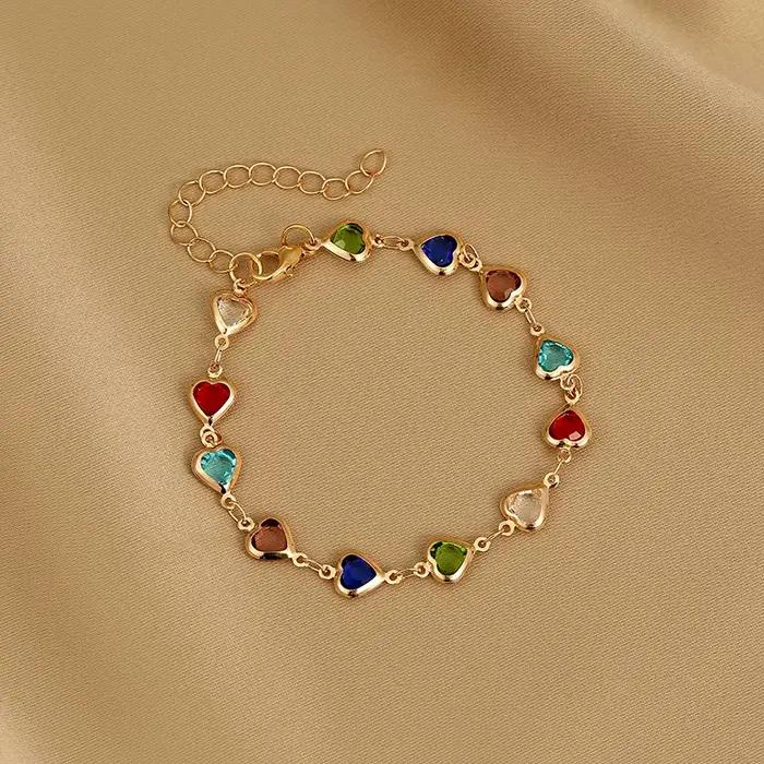 Bracelets élégants en métal avec zircon rouge et chaîne pour femmes
