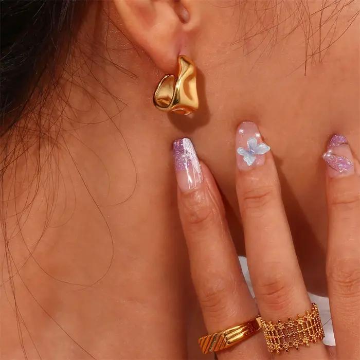 Tendances forme géométrique irrégulière créole boucles d'oreilles couleur or acier inoxydable