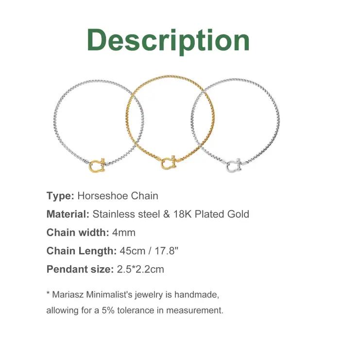 Mousqueton bicolore à breloque épaisse de 18 pouces, fer à cheval, collier en acier inoxydable pour femmes, collier de verrouillage à vis, chaîne en corde, bijoux Vintage