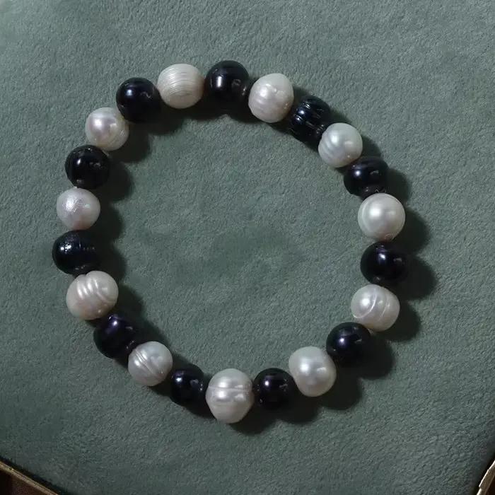 Bracelet de perles d'eau douce naturelles multicolores, 9mm, breloque en perles baroques, élastique,