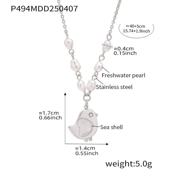 Collier chaîne de 40 cm en acier inoxydable plaqué or 18 carats avec perle d'eau douce et pendentif