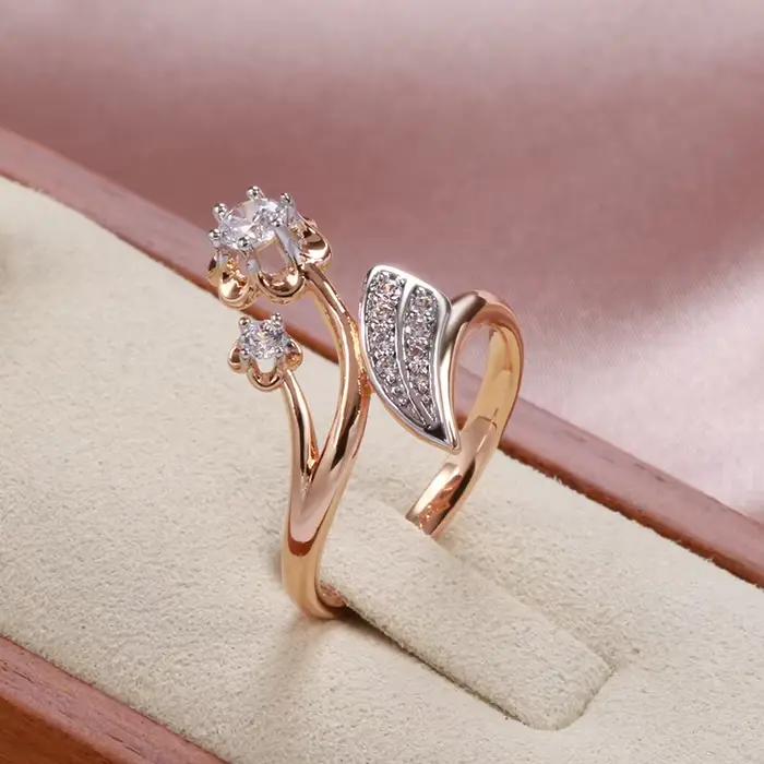 Anneau en or rose 585 avec zirconium blanc pour mariage et occasions spéciales vintage élégant pour femme