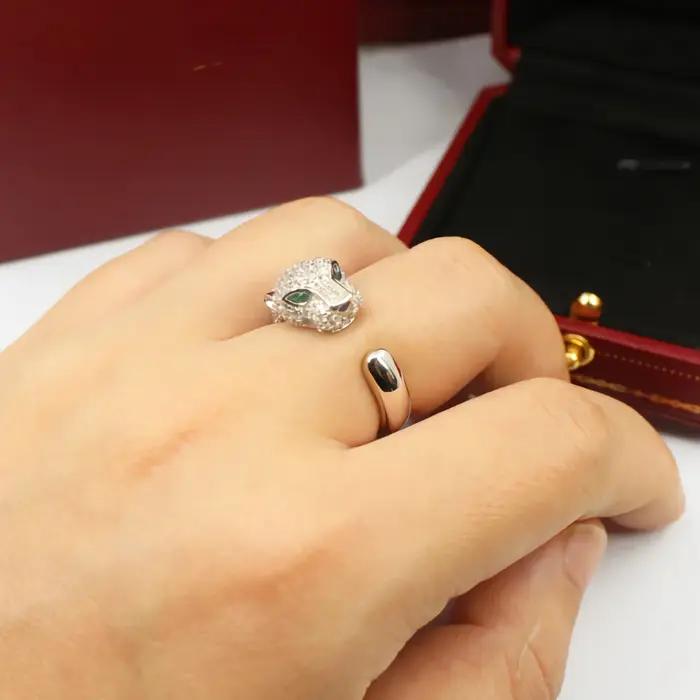 Bague tête de léopard en argent sterling 925 sertie de cristal original unique pour femmes occasions spéciales engagement mariage soirée