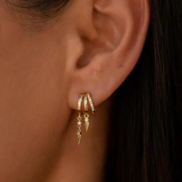 Femmes boucles d'oreilles 14k plaqué or véritable Triple Huggie