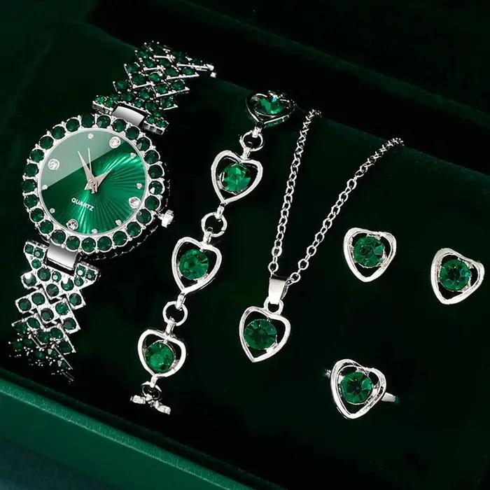 Ensemble de bijoux en biscuits coeurs pour femme bague collier boucles d'oreilles montre-bracelet quartz élégant mode occassions spéciales