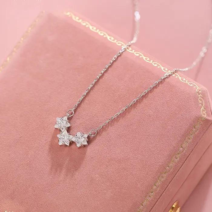Collier étoile en argent Sterling 925 pour femmes, chaîne de collier à la mode, pendentif Simple étoile à cinq branches en Zircon pour cadeau d'anniversaire, bijoux