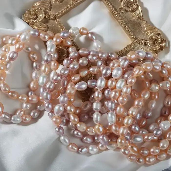 Bracelet de perles d'eau douce naturelles pour femmes, blanc, rose, violet, petites perles de riz, Simple, élastique, bijoux cadeau