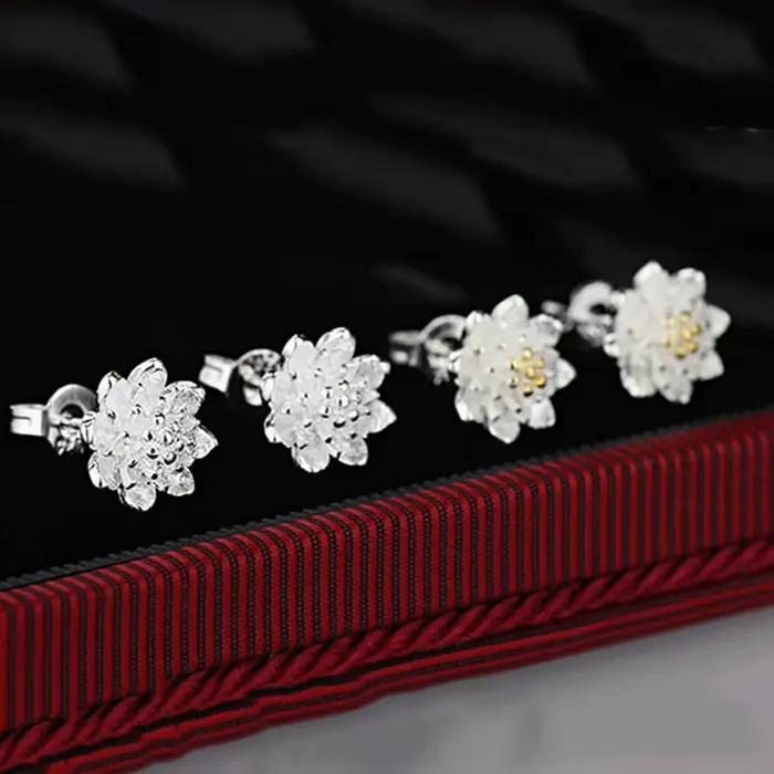Bijoux en gros, élégants et tendance pour femme, cadeau de mariage, petites boucles d'oreilles en argent sterling 925 en forme de lotus frais, Ys294
