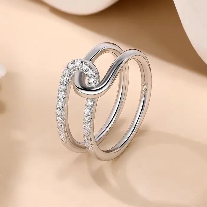 LinkerLove Moissanite alliance S925 bague de fiançailles en argent Sterling pour les femmes Double bague de promesse en forme de U bijoux fins de fête