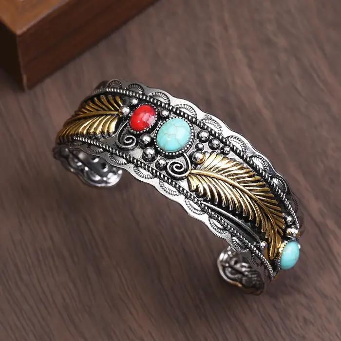 Bracelet ovale en alliage Turquoise vintage or argent élégant pour homme femme occasions spéciales partys elegance style classique
