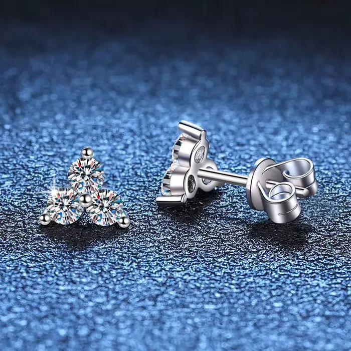 Tezzc-Boucles d'Oreilles Moissanite en Argent Sterling 925 pour Femme, Bijoux avec Certificat, Diamant de Laboratoire, 3 Pierres, 3mm