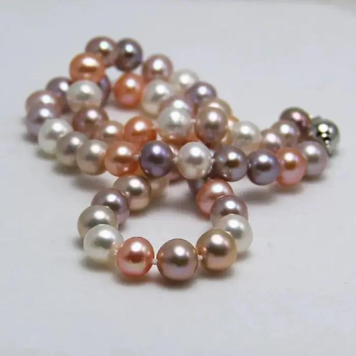 Collier de perles naturelles multicolores des mers du Sud AAAA 9-10 mm 18 pouces - 925s